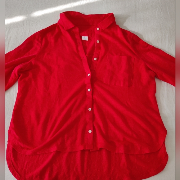 Sigrid Olsen Red Linen Button-Up Shirt - Picture 1 of 4